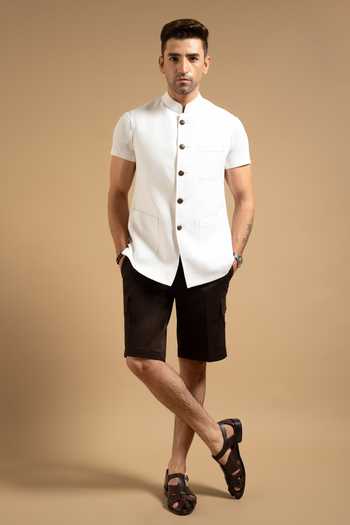Buy Gargee Designers White Linen Patch Pocket Down Vest Online at Aza Fashions Buy_Gargee Designers_White Linen Patch Pocket Down Vest _Online_at_Aza_Fashions