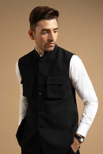 Shop Gargee Designers Black Polyester Stretchable Utility Down Vest Online at Aza Fashions Shop_Gargee Designers_Black Polyester Stretchable Utility Down Vest _Online_at_Aza_Fashions
