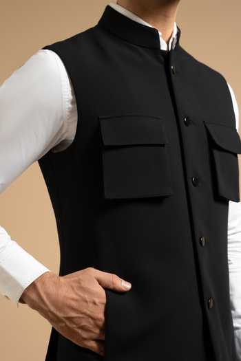Gargee Designers Black Polyester Stretchable Utility Down Vest at Aza Fashions Gargee Designers_Black Polyester Stretchable Utility Down Vest _at_Aza_Fashions