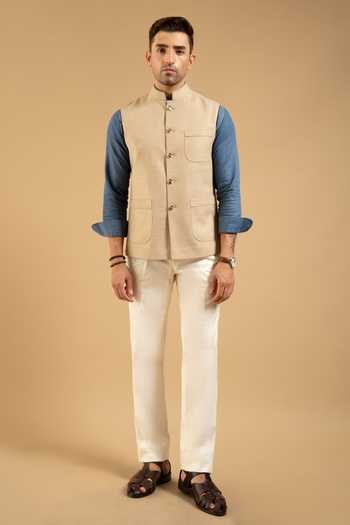 Buy Gargee Designers Beige Polyester Linen Look Patch Pocket Down Vest Online at Aza Fashions Buy_Gargee Designers_Beige Polyester Linen Look Patch Pocket Down Vest _Online_at_Aza_Fashions