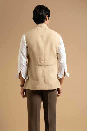 Gargee Designers Beige Linen Utility Down Vest