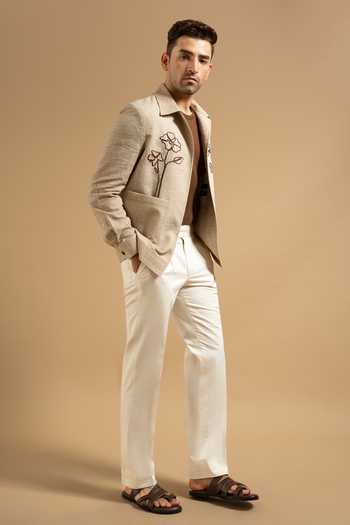 Gargee Designers Beige Linen Blend Embroidered Utility Shacket Online at Aza Fashions Gargee Designers_Beige Linen Blend Embroidered Utility Shacket _Online_at_Aza_Fashions