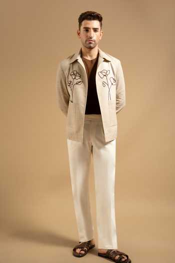 Buy Gargee Designers Beige Linen Blend Embroidered Utility Shacket Online at Aza Fashions Buy_Gargee Designers_Beige Linen Blend Embroidered Utility Shacket _Online_at_Aza_Fashions