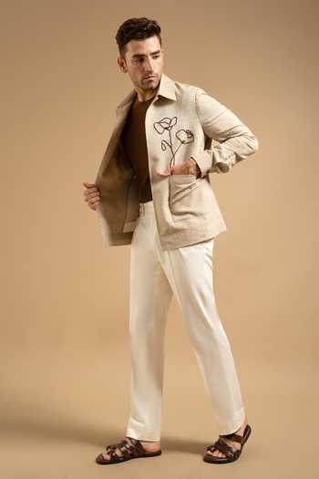 Shop Gargee Designers Beige Linen Blend Embroidered Utility Shacket Online at Aza Fashions Shop_Gargee Designers_Beige Linen Blend Embroidered Utility Shacket _Online_at_Aza_Fashions