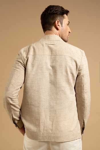 Gargee Designers Beige Linen Blend Embroidered Utility Shacket 