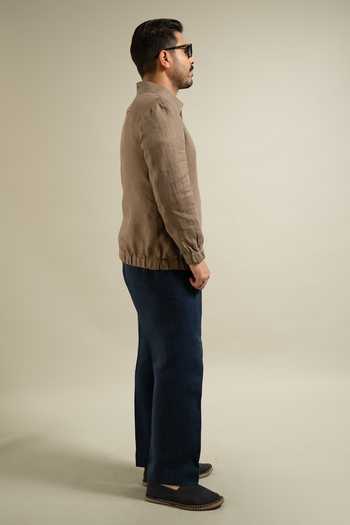 Gargee Designers Khakhi Linen Zip Front Utility Jacket 