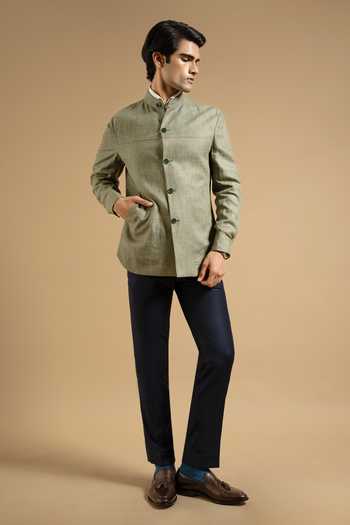 Gargee Designers_Green Linen Sage Structured Shacket _Online_at_Aza_Fashions