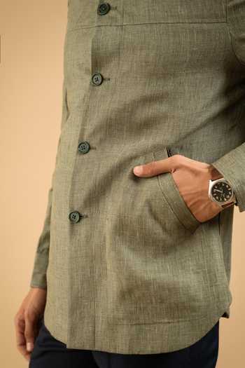 Buy_Gargee Designers_Green Linen Sage Structured Shacket _Online_at_Aza_Fashions
