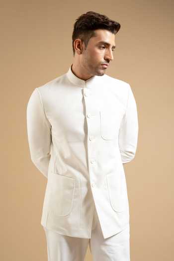 Gargee Designers White Linen Structured Bandhgala 