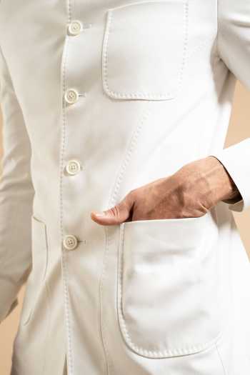 Buy_Gargee Designers_White Cotton Linen Structured Bandhgala _Online_at_Aza_Fashions
