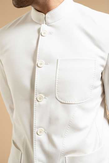 Gargee Designers_White Cotton Linen Structured Bandhgala _at_Aza_Fashions