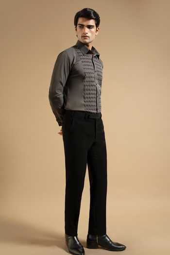 Gargee Designers Grey Satin, Polyester Deep Textured Panel Shirt Online at Aza Fashions Gargee Designers_Grey Satin, Polyester Deep Textured Panel Shirt _Online_at_Aza_Fashions