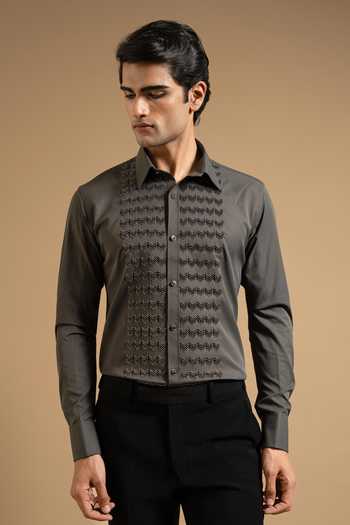 Gargee Designers Deep Grey Textured Panel Shirt 