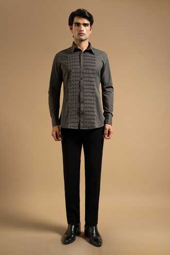 Buy Gargee Designers Grey Satin, Polyester Deep Textured Panel Shirt Online at Aza Fashions Buy_Gargee Designers_Grey Satin, Polyester Deep Textured Panel Shirt _Online_at_Aza_Fashions