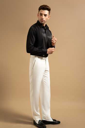 Buy_Gargee Designers_Black Polyester, Satin Textured Embellished Panel Shirt _Online_at_Aza_Fashions