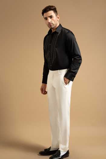 Shop_Gargee Designers_Black Polyester, Satin Textured Embellished Panel Shirt _Online_at_Aza_Fashions