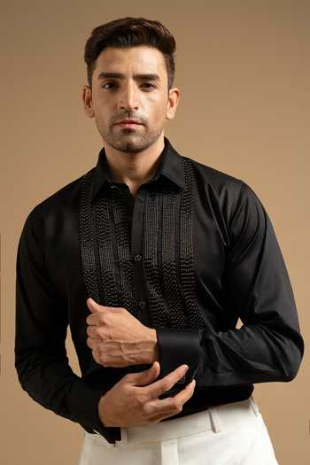 Gargee Designers Black Textured Embellished Panel Shirt 