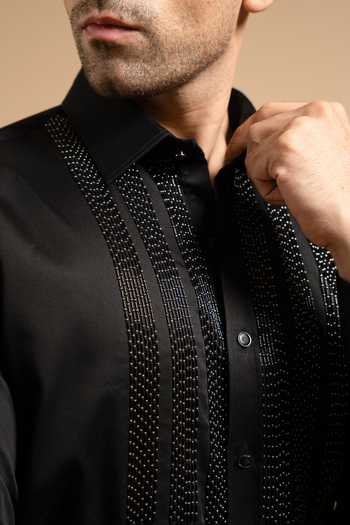 Buy_Gargee Designers_Black Polyester, Satin Textured Embellished Panel Shirt 