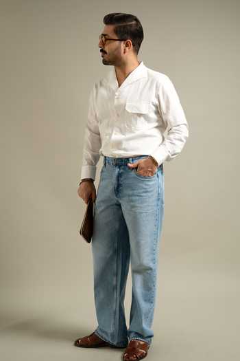 Buy_Gargee Designers_White Cotton Textured Resort Collar Shirt _Online_at_Aza_Fashions