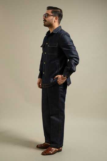Gargee Designers Navy Denim Contrast Stitch Jacket & Pant Set