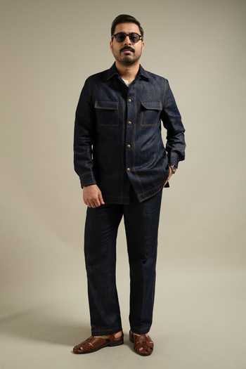 Gargee Designers Navy Denim Contrast Stitch Jacket & Pant Set
