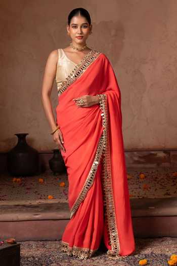 Zal From Benaras Mirror Border Saree With Unstitched Blouse Fabric 