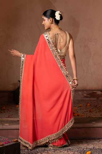 Zal From Benaras Mirror Border Saree With Unstitched Blouse Fabric 
