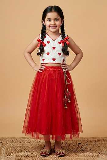 Byb Premium Heart Motif Embroidered Top & Tulle Net Skirt Set 
