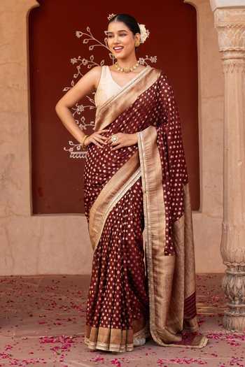 Zal From Benaras Handloom Saree With Unstitched Blouse Fabric 