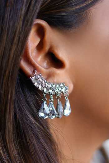 ESME White Celeste Crystal Embellished Ear Cuff Online at Aza Fashions ESME_White Celeste Crystal Embellished Ear Cuff _Online_at_Aza_Fashions