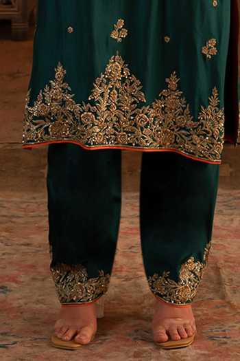 Buy_ANGAD SINGH_Green Silk, Net High Neck, Yes Bottle Embroidered Kurta Set _Online_at_Aza_Fashions