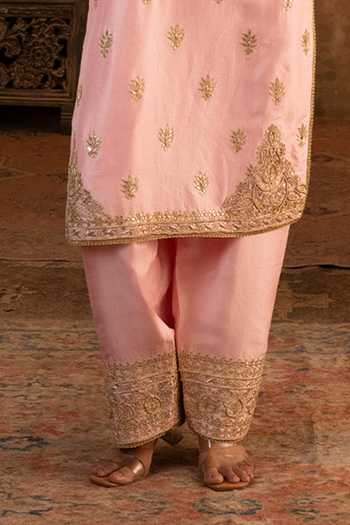 Buy_ANGAD SINGH_Pink Silk, Net Round Neck Blush Embroidered Kurta Set _Online_at_Aza_Fashions