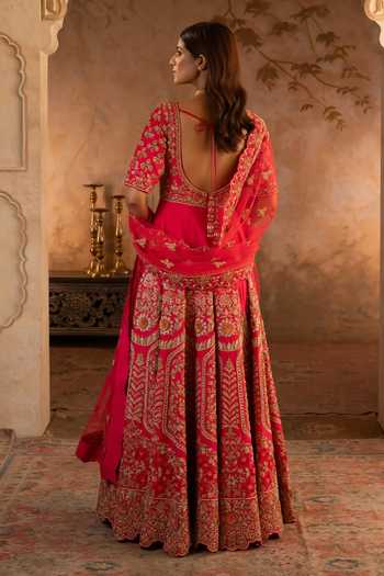 ANGAD SINGH Red Raw Silk Anarkali With Dupatta 