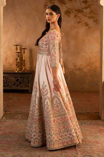 Buy ANGAD SINGH Pink Silk, Net V-neck Raw Anarkali With Dupatta Online at Aza Fashions Buy_ANGAD SINGH_Pink Silk, Net V-neck Raw Anarkali With Dupatta _Online_at_Aza_Fashions