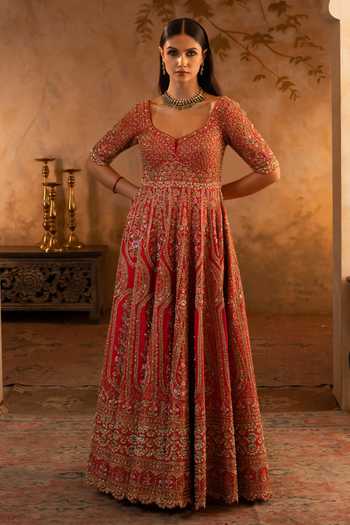 ANGAD SINGH Raw Silk Embroidered Anarkali With Dupatta