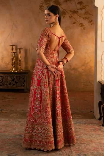 ANGAD SINGH Raw Silk Embroidered Anarkali With Dupatta