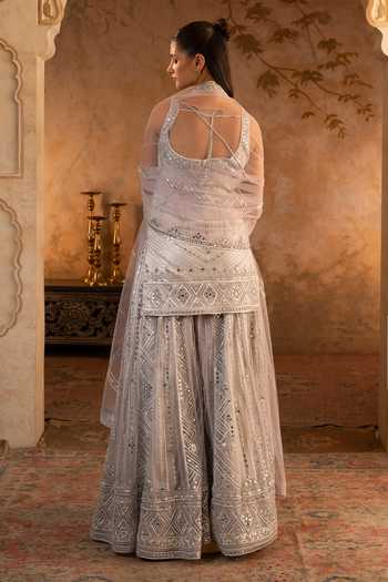 ANGAD SINGH Grey Embroidered Kurta Sharara Set