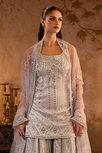 Buy ANGAD SINGH Grey Net Scoop Neck Embroidered Kurta Sharara Set Online at Aza Fashions Buy_ANGAD SINGH_Grey Net Scoop Neck Embroidered Kurta Sharara Set _Online_at_Aza_Fashions
