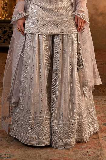 Buy ANGAD SINGH Grey Net Scoop Neck Embroidered Kurta Sharara Set Buy_ANGAD SINGH_Grey Net Scoop Neck Embroidered Kurta Sharara Set