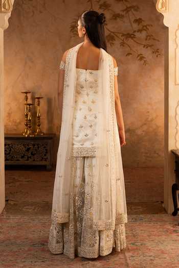 ANGAD SINGH Ivory Embroidered Kurta Sharara Set