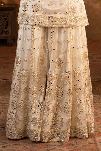 Shop ANGAD SINGH Ivory Net Off-shoulder, Yes Embroidered Kurta Sharara Set Online at Aza Fashions Shop_ANGAD SINGH_Ivory Net Off-shoulder, Yes Embroidered Kurta Sharara Set _Online_at_Aza_Fashions