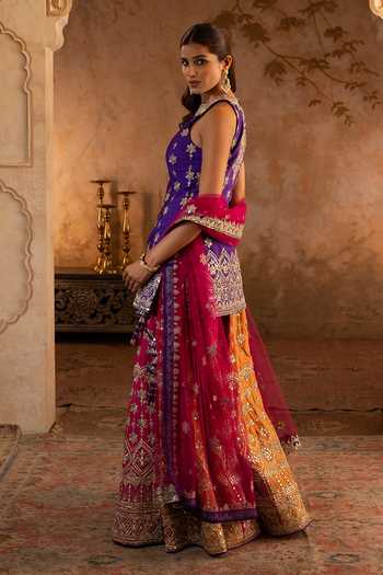 Shop ANGAD SINGH Purple Silk, Net Halter Neck Embroidered Kurta Sharara Set Online at Aza Fashions Shop_ANGAD SINGH_Purple Silk, Net Halter Neck Embroidered Kurta Sharara Set _Online_at_Aza_Fashions