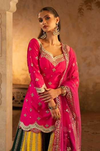 Buy ANGAD SINGH Pink Silk, Net Leaf Neck Embroidered Kurta Set Online at Aza Fashions Buy_ANGAD SINGH_Pink Silk, Net Leaf Neck Embroidered Kurta Set _Online_at_Aza_Fashions