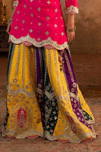 Shop ANGAD SINGH Pink Silk, Net Leaf Neck Embroidered Kurta Set Online at Aza Fashions Shop_ANGAD SINGH_Pink Silk, Net Leaf Neck Embroidered Kurta Set _Online_at_Aza_Fashions