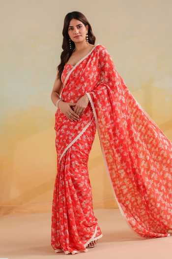 Anshu Wadhwa Floral Print Saree With Corset 
