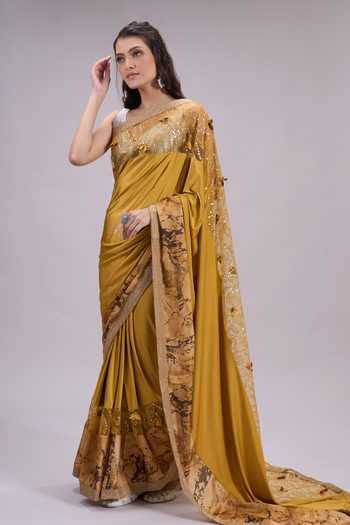 Khwaab By Sanjana Lakhani Placement Print Saree With Running Blouse 