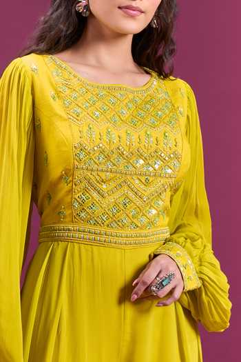 Khwaab By Sanjana Lakhani_Green Chiffon Round Neck Sequin Embroidered Jumpsuit _at_Aza_Fashions