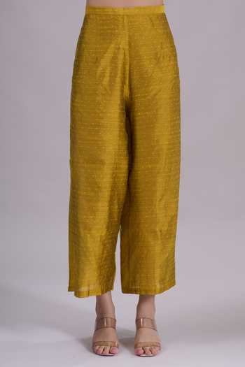 Buy_Khwaab By Sanjana Lakhani_Yellow Silk Keyhole Neck Placement Embroidered Kurta Set 