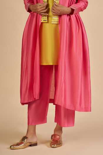 Buy_Gulabo By Abu Sandeep_Pink Chanderi Flared Embroidered Coat _Online_at_Aza_Fashions