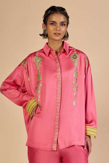 Gulabo By Abu Sandeep Chanderi Embroidered Shirt